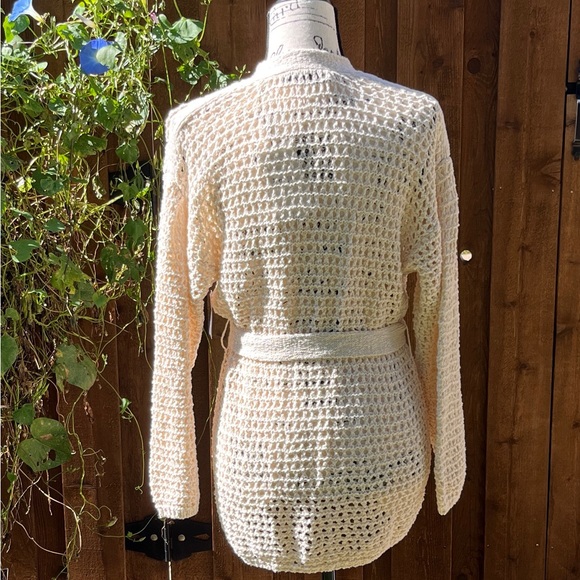 Joie Soledad Open Crochet Cotton Wrap Cardigan Sweater Natural Cream Size XS NWT - Picture 3 of 8